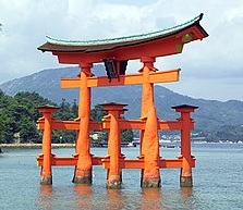 A torii gate standing in water