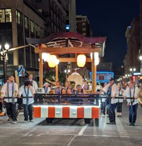 Portland Taiko's human powered festival yatai in the Rose Festival starlight parade